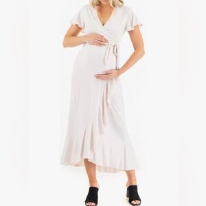 Mother Bee Maternity Butterfly Sleeve High Low Ruffle Dress Black XL NWT